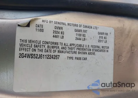 2001 Buick Century Custom from USA, damaged, VIN 2G4WS52J611224267